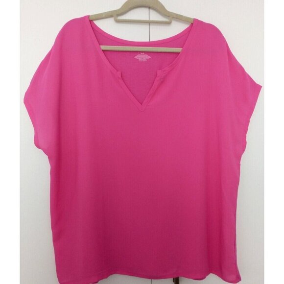LANE BRYANT Short Sleeve Pullover Pink Top Shell Notch Neck - 18/20 - Picture 1 of 5
